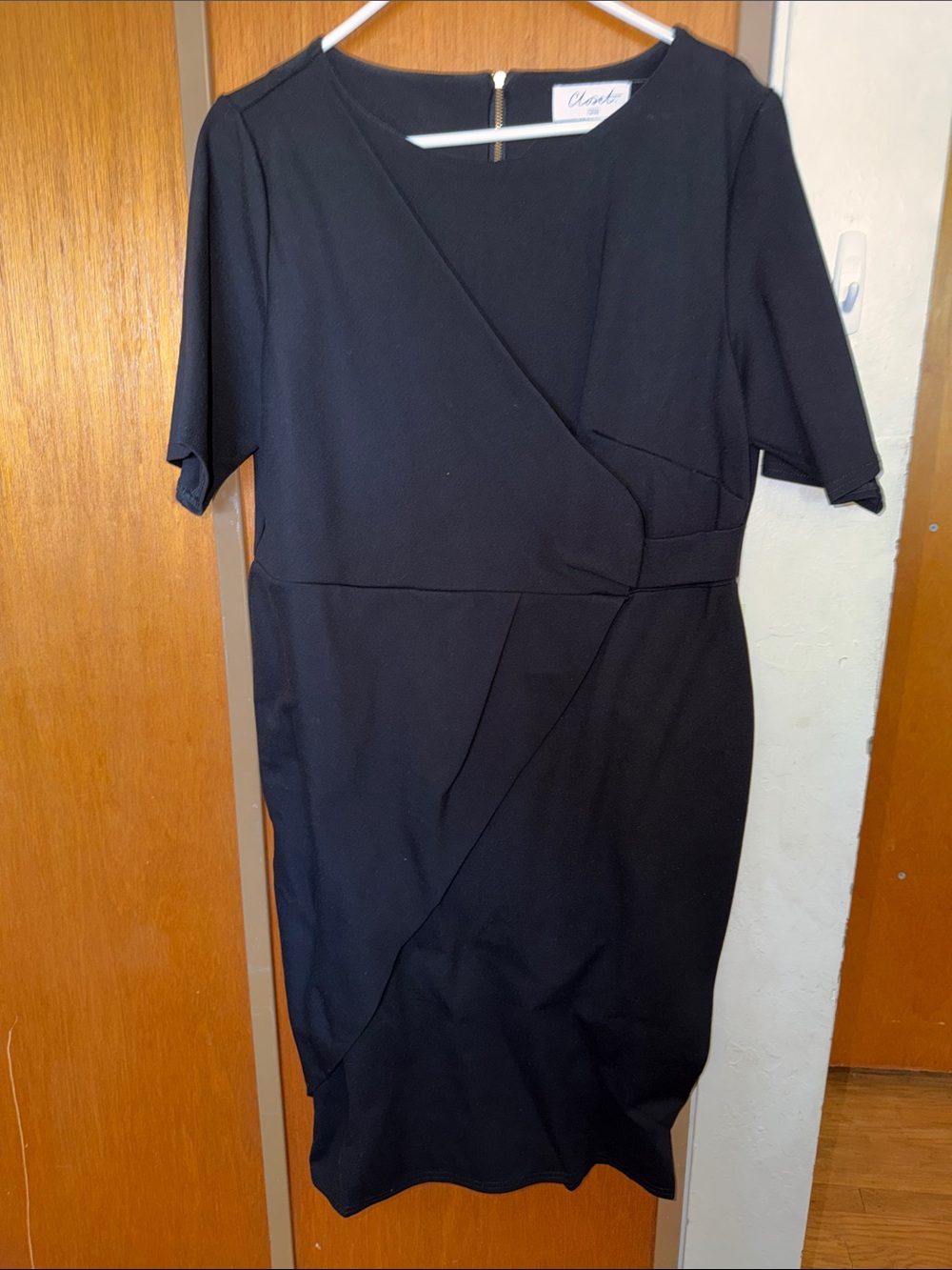 NWT Black Pleated Wrap-Front Midi Dress